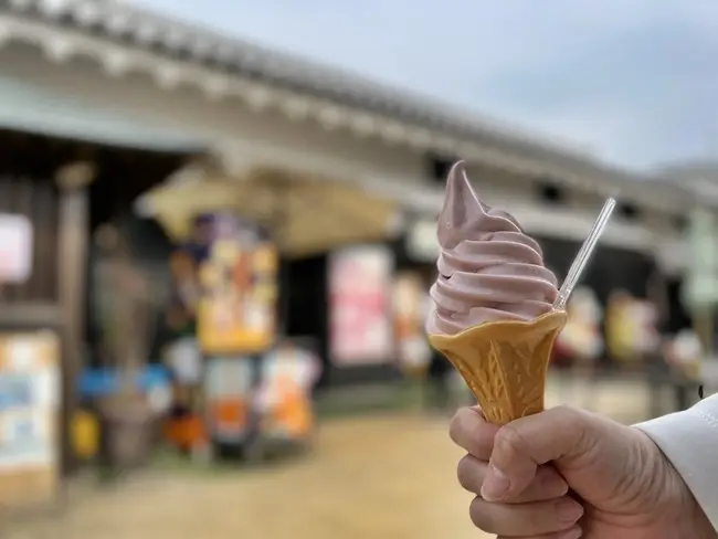 松山城 本丸にてソフトクリームを食べながら休憩