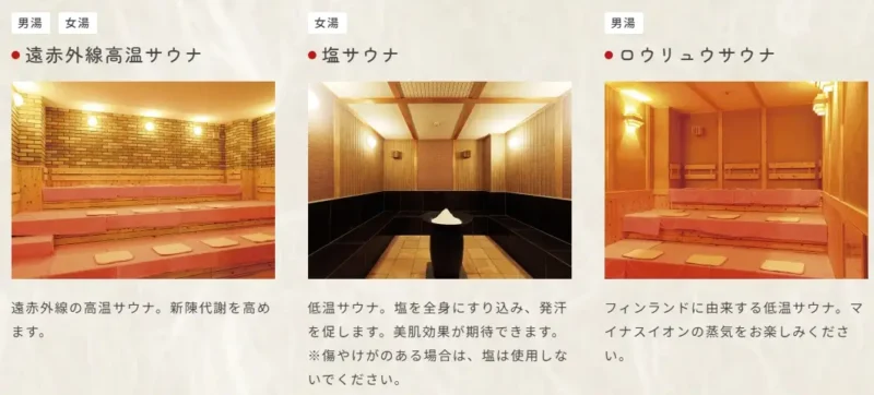 岡山市 大家族の湯 サウナは3種類