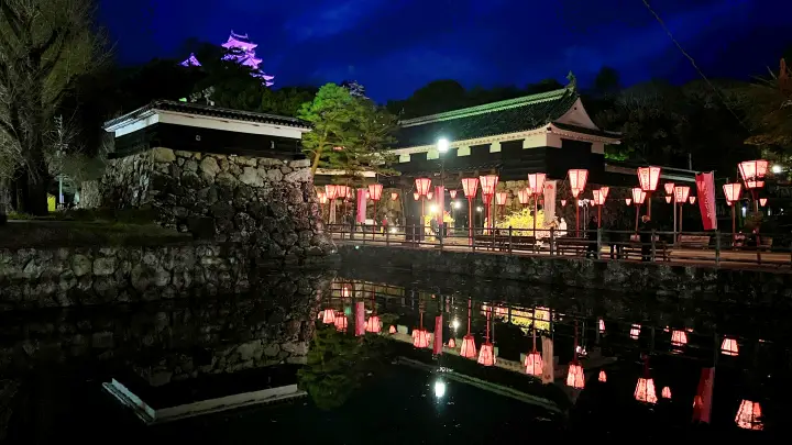 【夜桜】ぼんぼりに照らされる高知城と桜の絶景