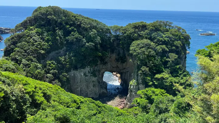 万次郎足湯から見る白山洞門と太平洋の景色