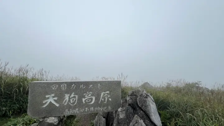 濃霧の四国カルスト天狗高原の見晴台